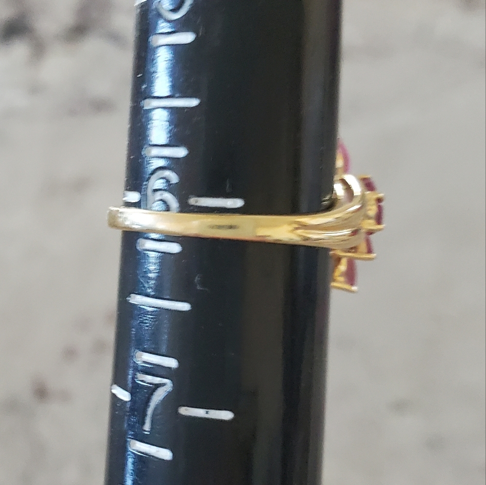 14k  Yellow Gold Pink Sapphire Marquis Cut Cluster Ring Size 6 - Picture 10 of 14